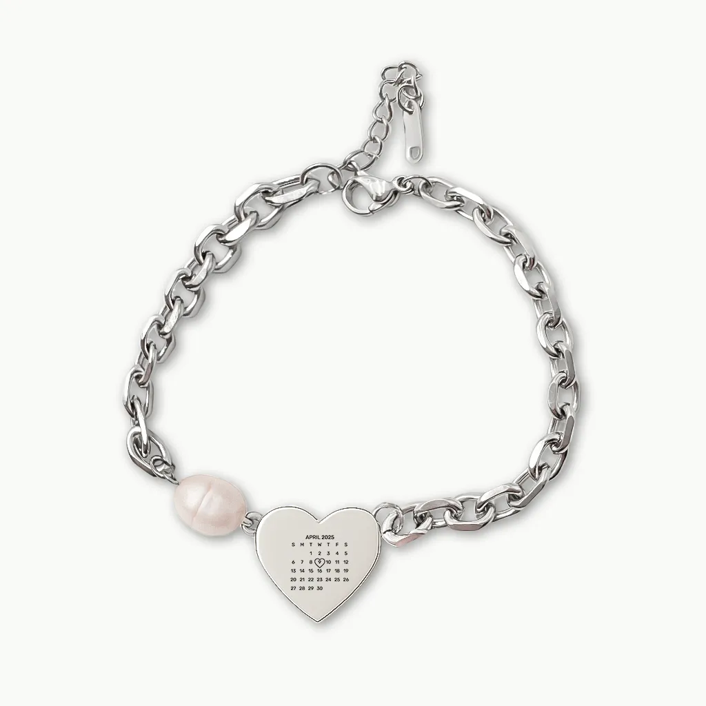 Delicate Heart Engraved Bracelet with Your Special Date Engraved