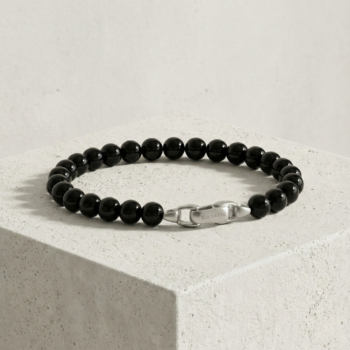 Beaded Stone Bracelet — Black Agate