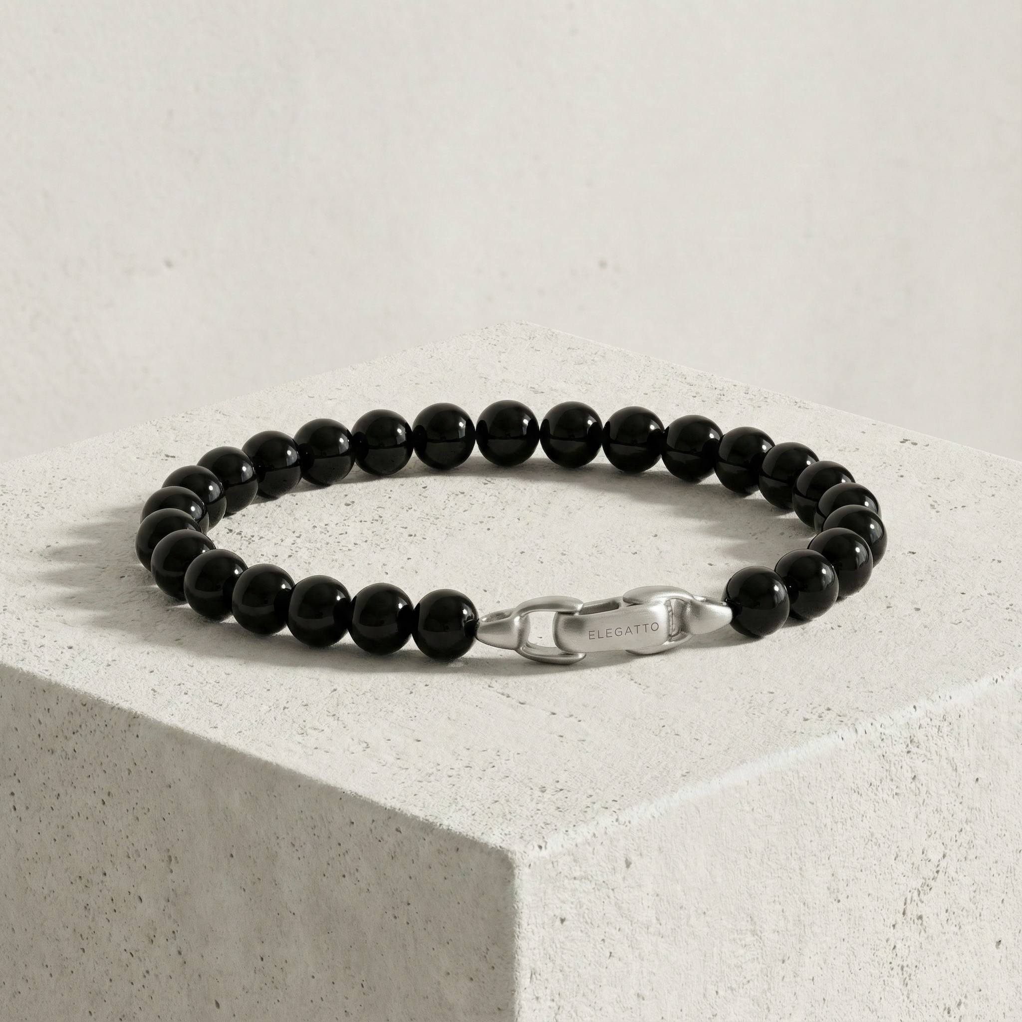 Beaded Stone Bracelet — Black Agate - immagine 3