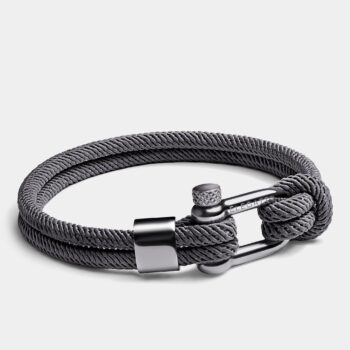 Double Strand Screw Shackle Nautical Rope Bracelet — Gray