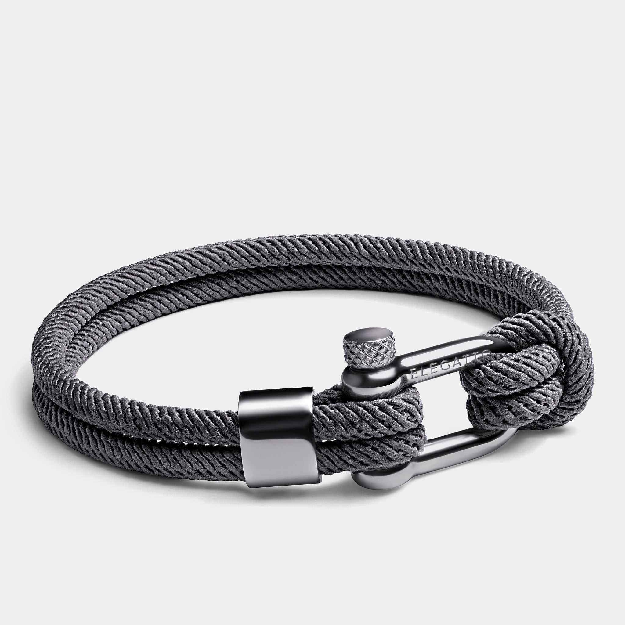 Double Strand Screw Shackle Nautical Rope Bracelet — Gray - obrazek 2
