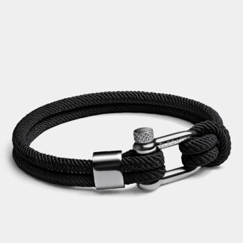 Double Wrap Screw Shackle Nautical Rope Bracelet — Black