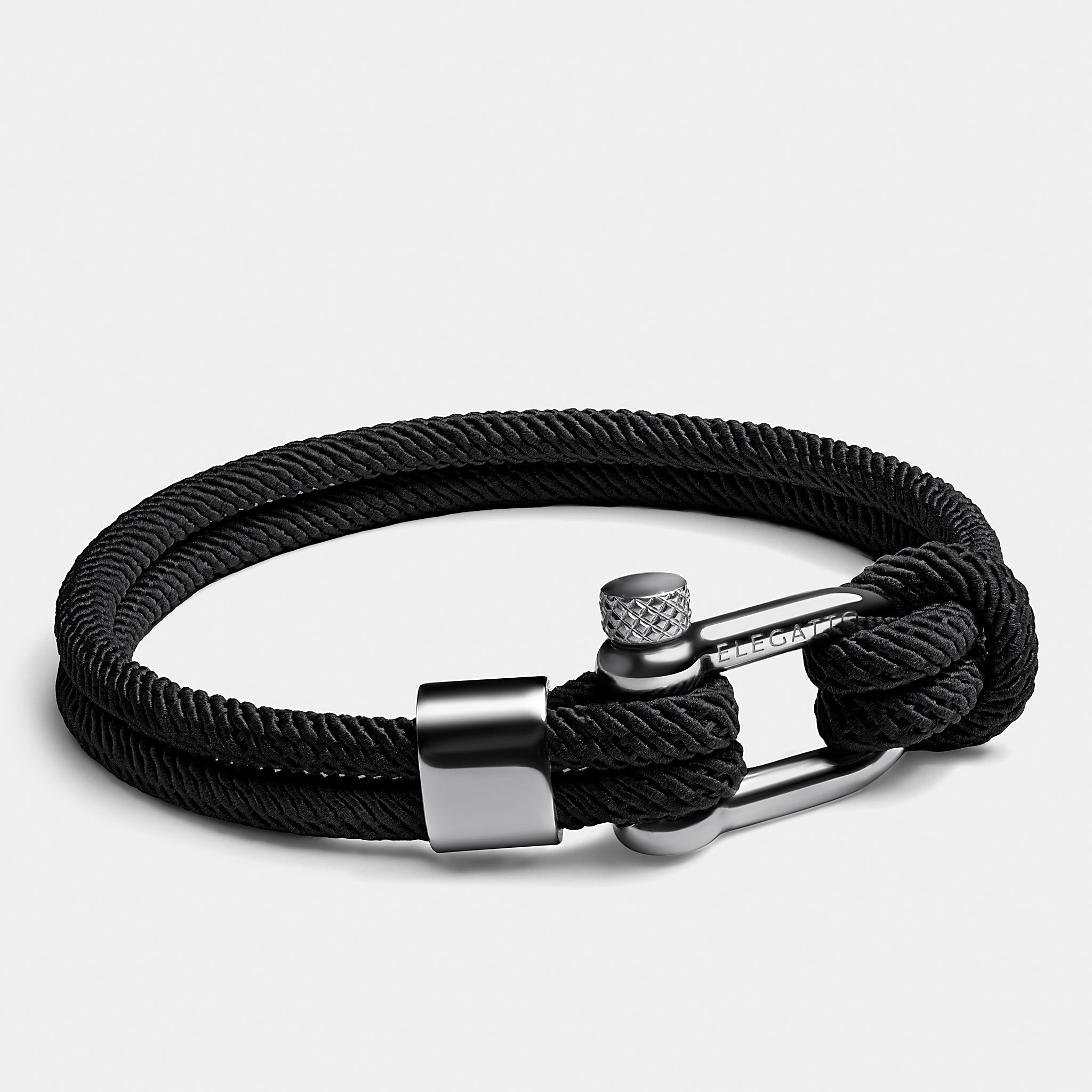 Double Wrap Screw Shackle Nautical Rope Bracelet — Black - Image 2