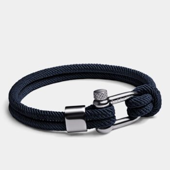 Double Strand Screw Shackle Nautical Rope Bracelet — Navy