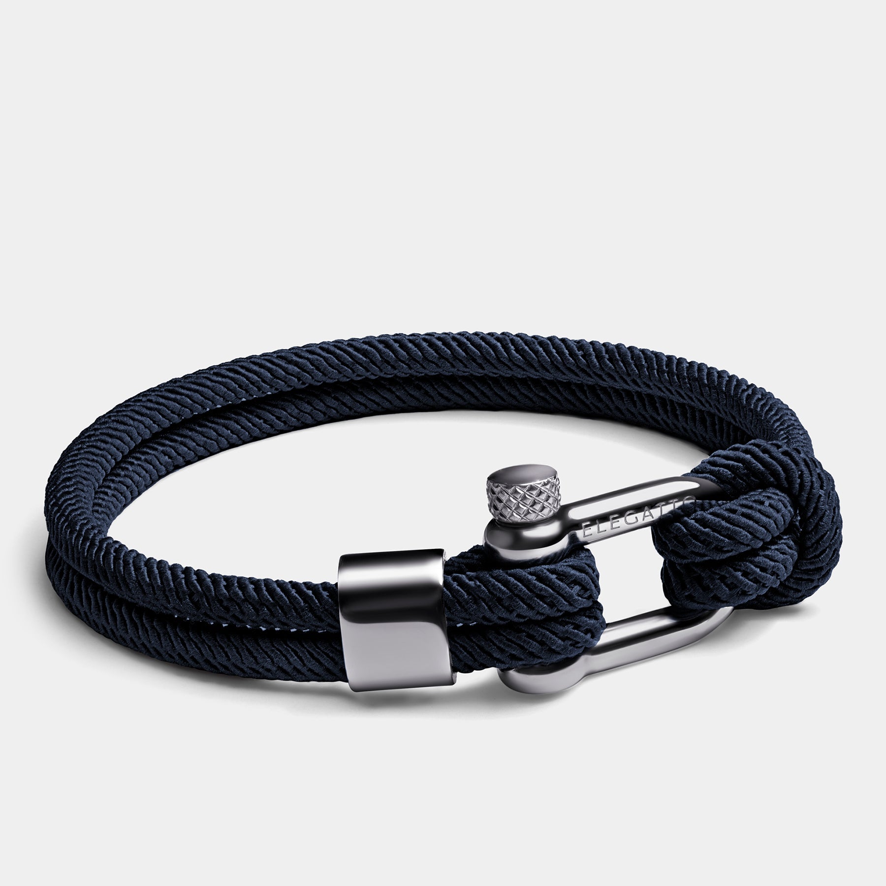 Double Strand Screw Shackle Nautical Rope Bracelet — Navy - immagine 2