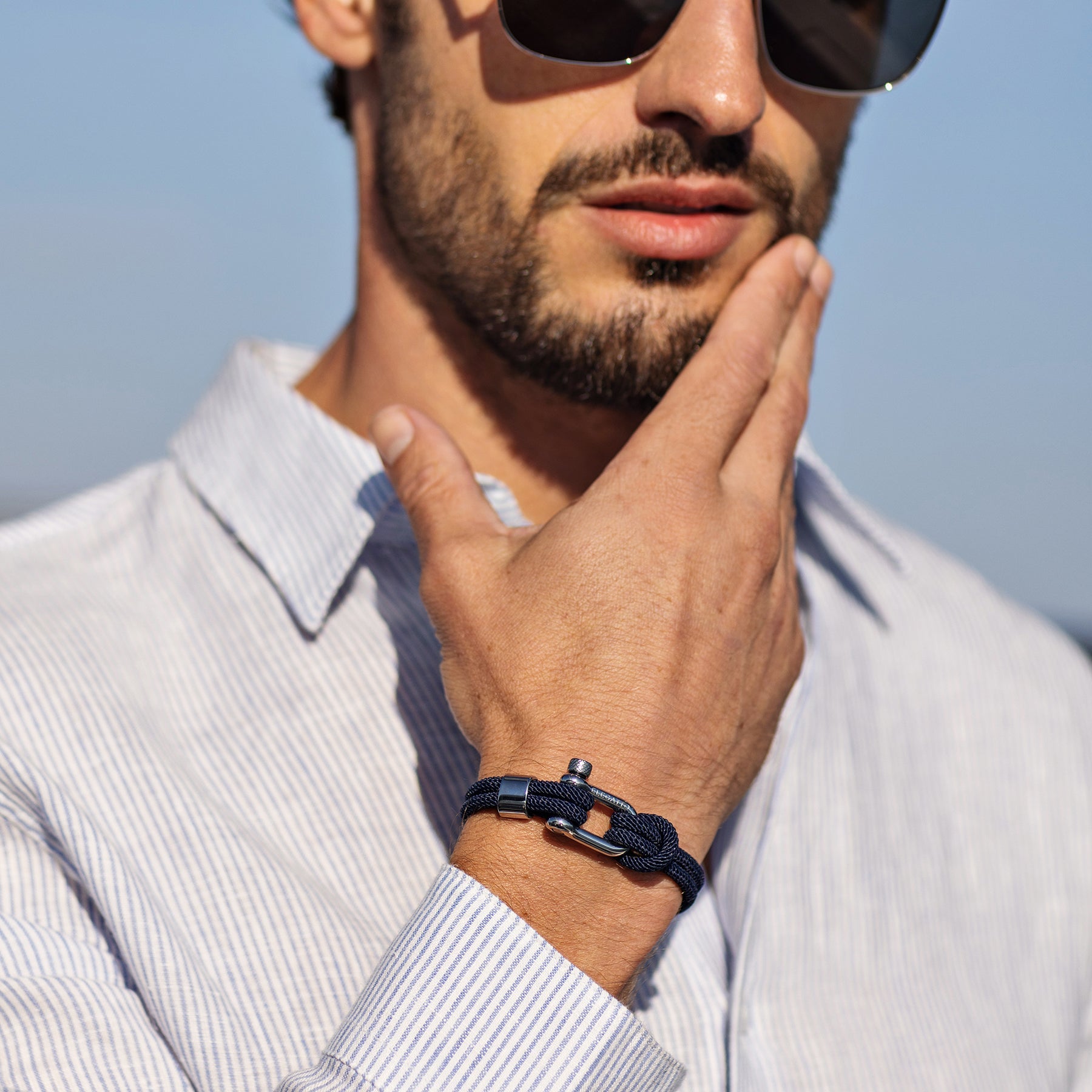Double Strand Screw Shackle Nautical Rope Bracelet — Navy - immagine 3
