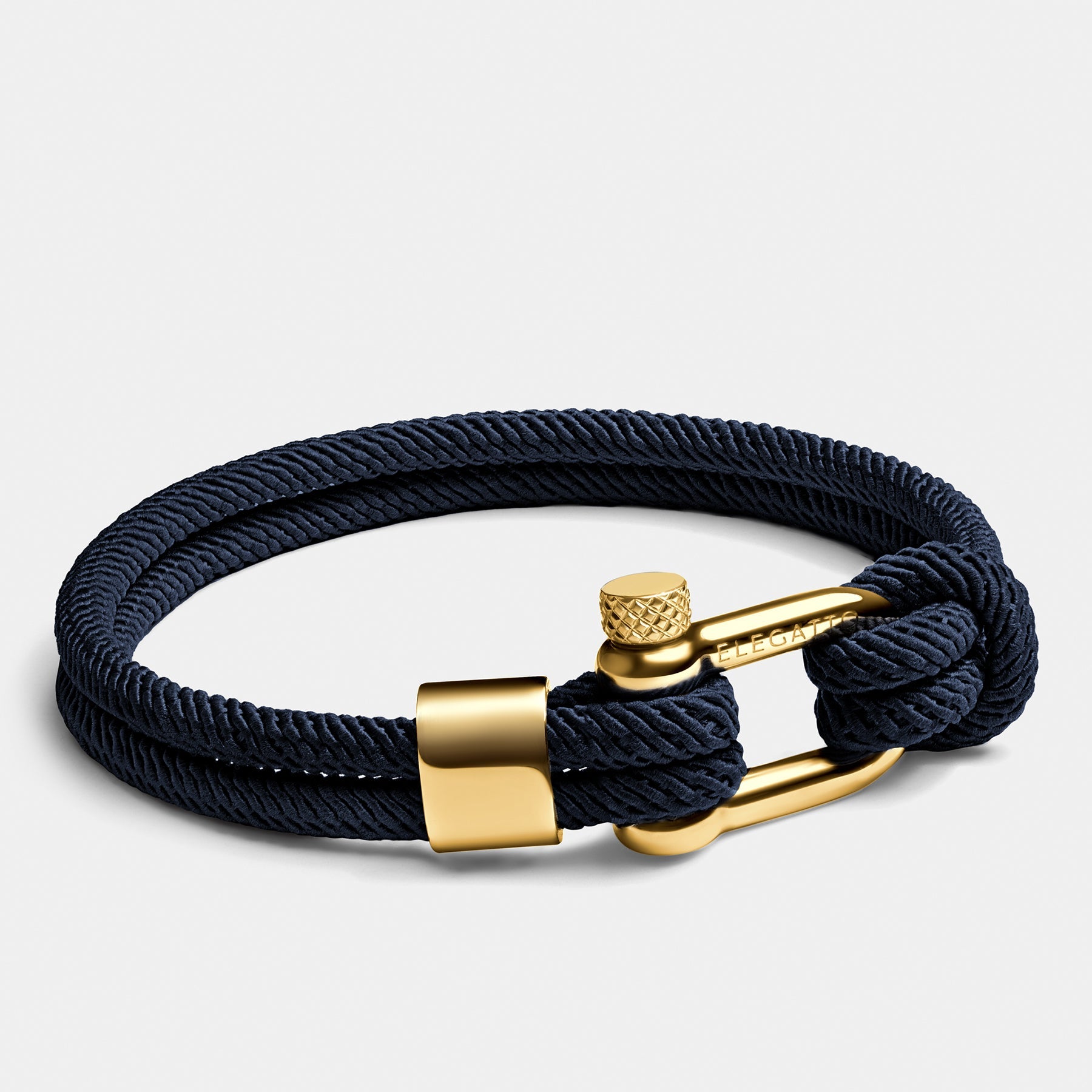 Gold Clasp Screw Shackle Nautical Rope Bracelet — Navy - obrazek 2