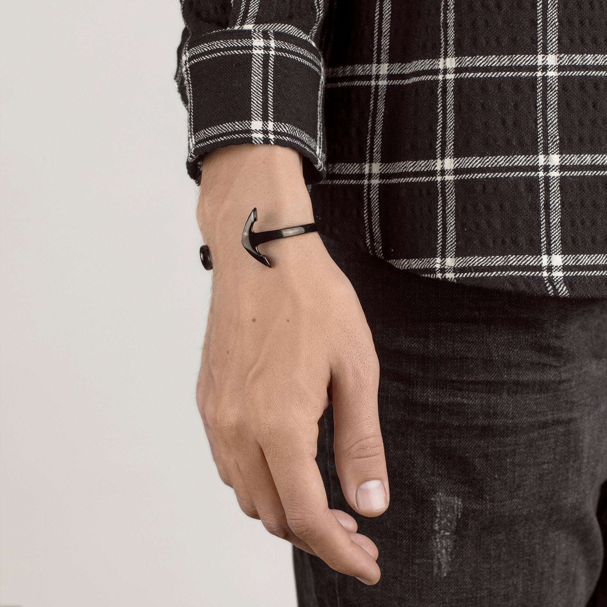 Polished Finish Steel Cuff Bracelet — Black - Image 3