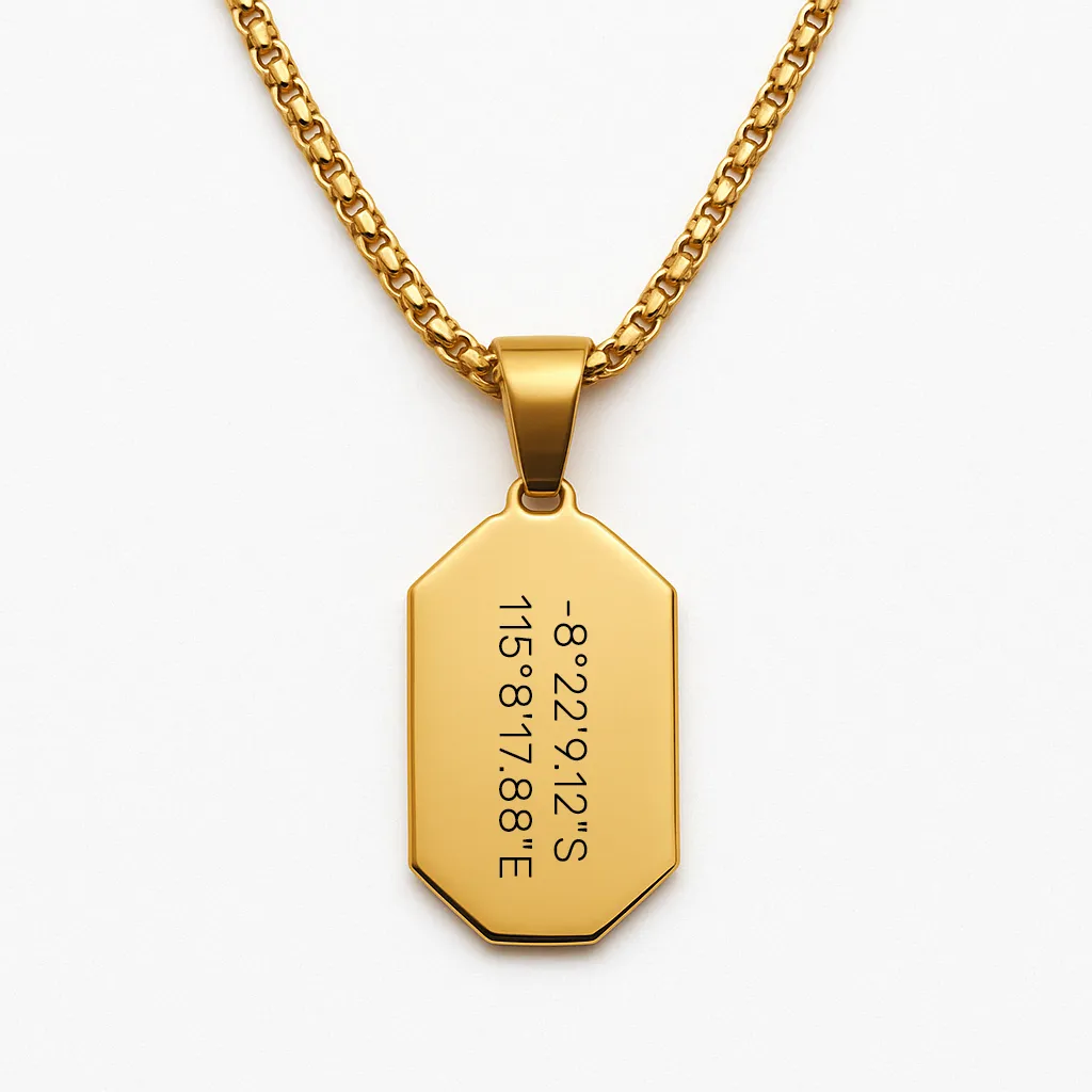 Luxury Stainless Steel Bar Necklace with Special Location Coordinates