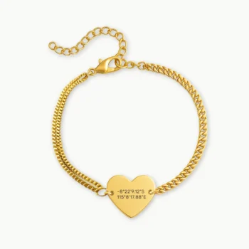 Delicate Heart Engraved Bracelet with a Special Place's Coordinates
