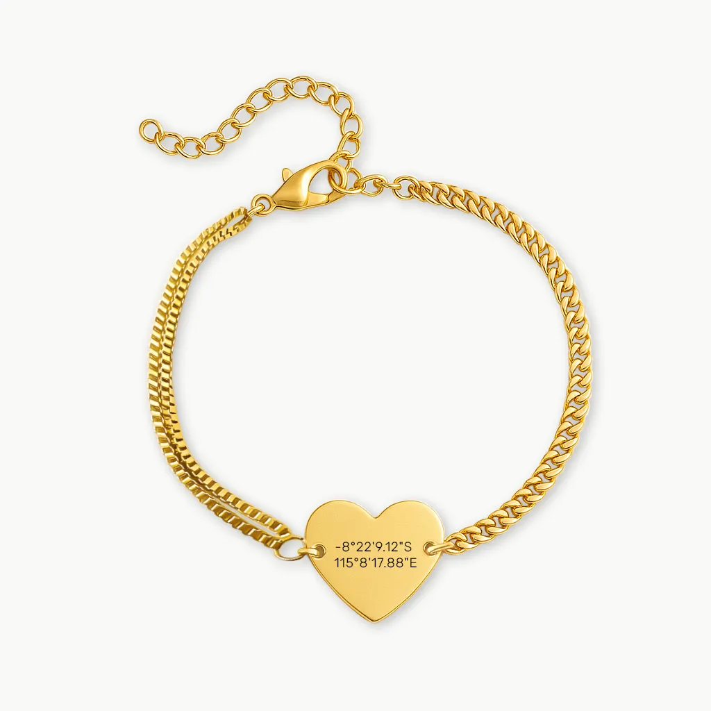 Delicate Heart Engraved Bracelet with a Special Place's Coordinates - immagine 2