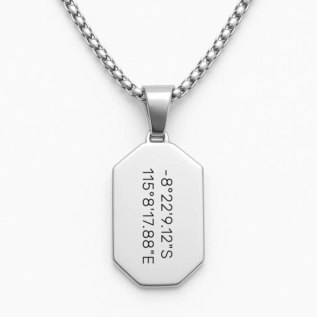 Luxury Stainless Steel Bar Necklace with Special Location Coordinates - obrazek 3