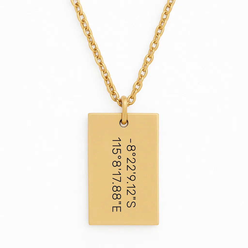 Luxury Stainless Steel Bar Necklace with a Meaningful Location - Image 2