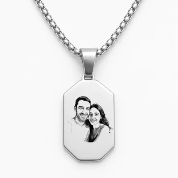 Luxury Stainless Steel Bar Necklace with Couple Illustration Engraving