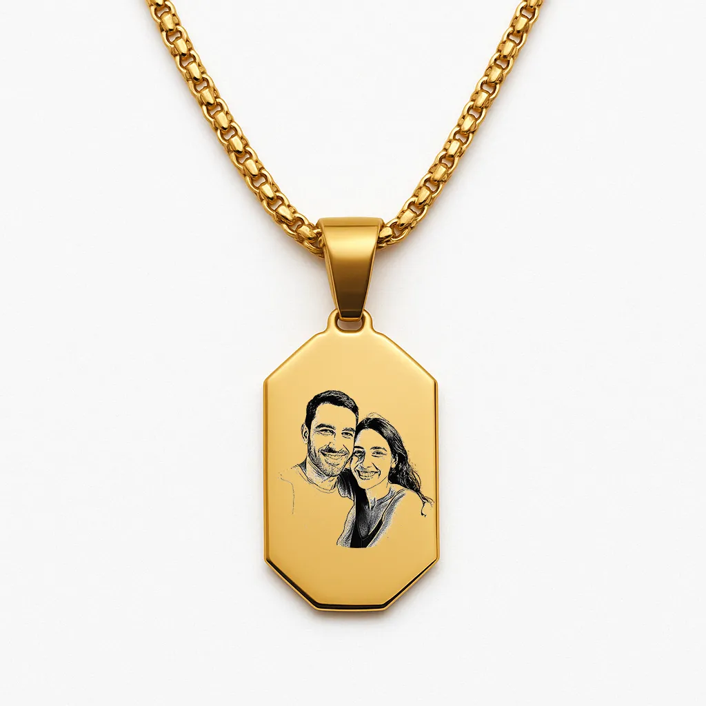 Luxury Stainless Steel Bar Necklace with Couple Illustration Engraving - immagine 3