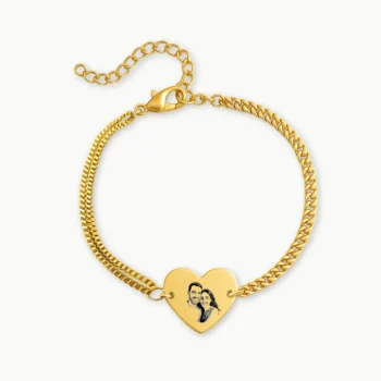 Delicate Heart Engraved Bracelet for Women with Your Photo as an Engraved Illustration