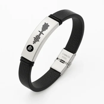 Leather Bracelet — Luxury Gift with Scannable Spotify Code Engraving