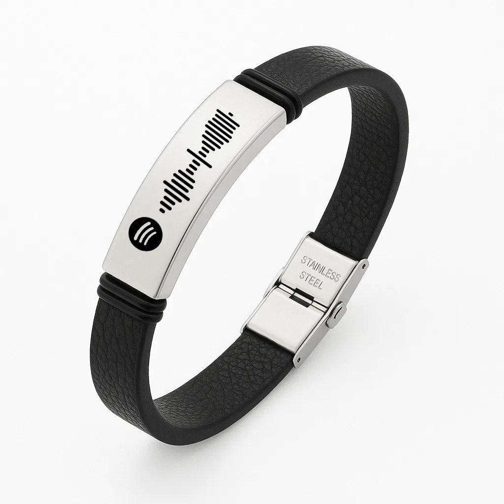 Leather Bracelet — Luxury Gift with Scannable Spotify Code Engraving