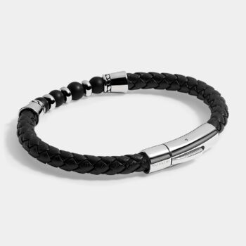 Onyx Accent Braided Leather Bracelet