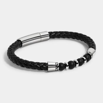 Onyx Accent Braided Leather Bracelet