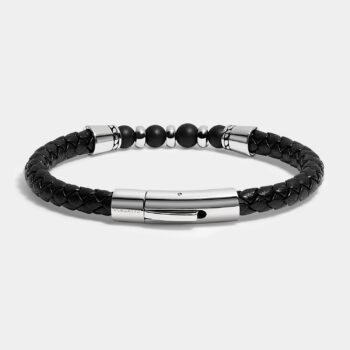 Onyx Accent Braided Leather Bracelet