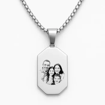 Luxury Stainless Steel Bar Necklace with Family Illustration Engraving