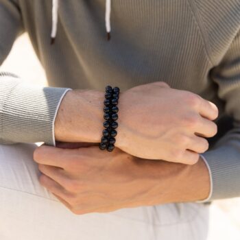 Double Row Beaded Stone Bracelet — Black