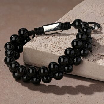 Double Row Beaded Stone Bracelet — Black