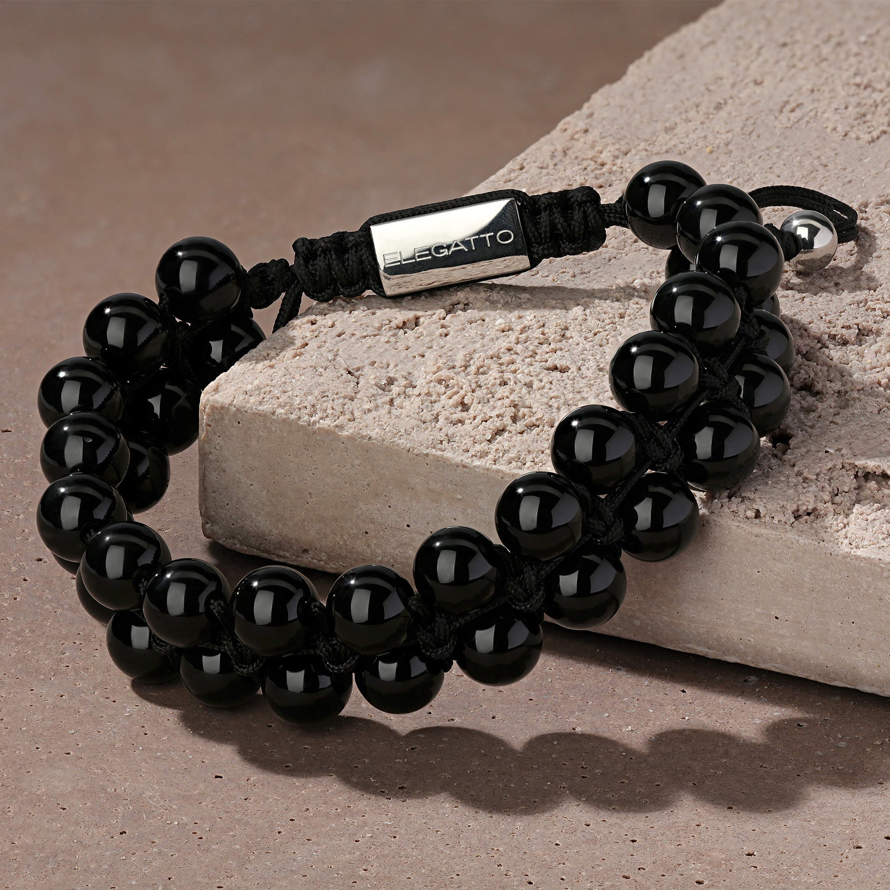 Double Row Beaded Stone Bracelet — Black - Imagen 3