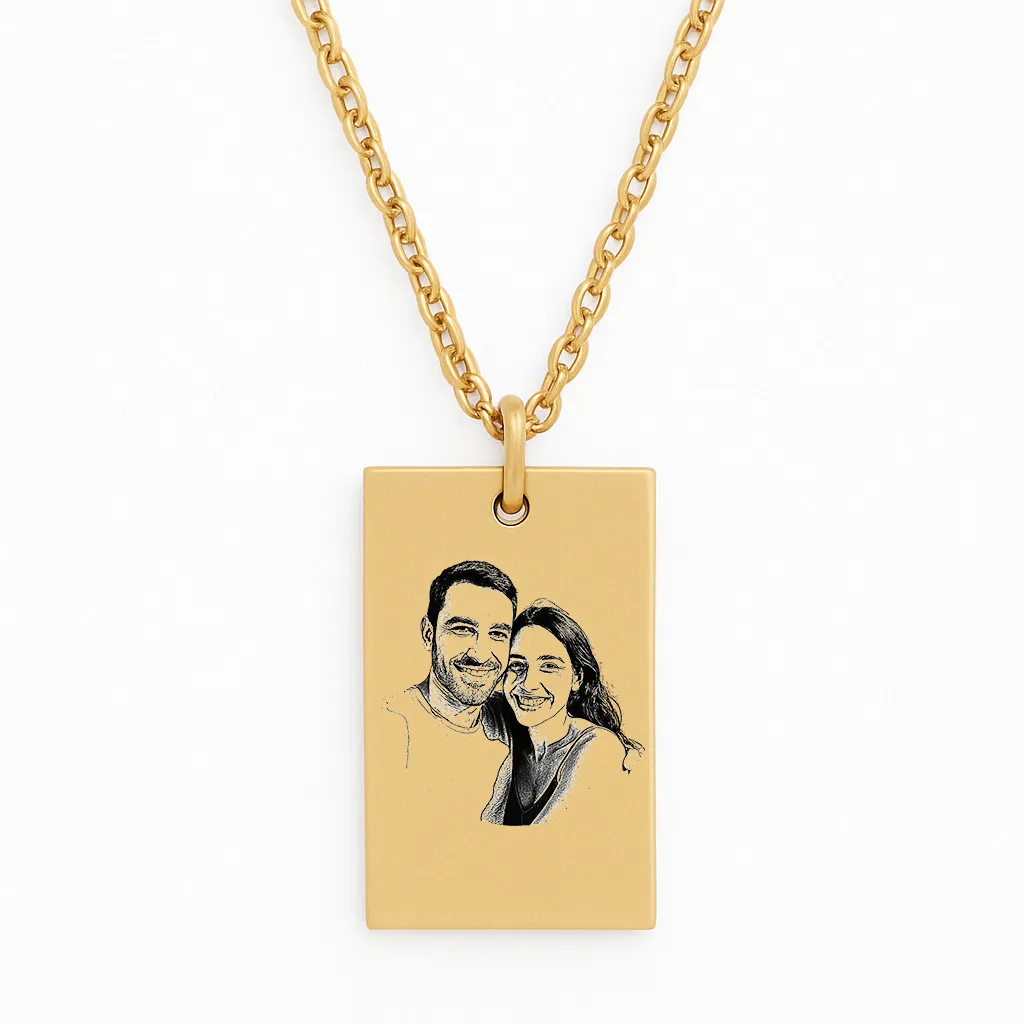 Luxury Stainless Steel Bar Necklace with Couple Engraving - الصورة 3