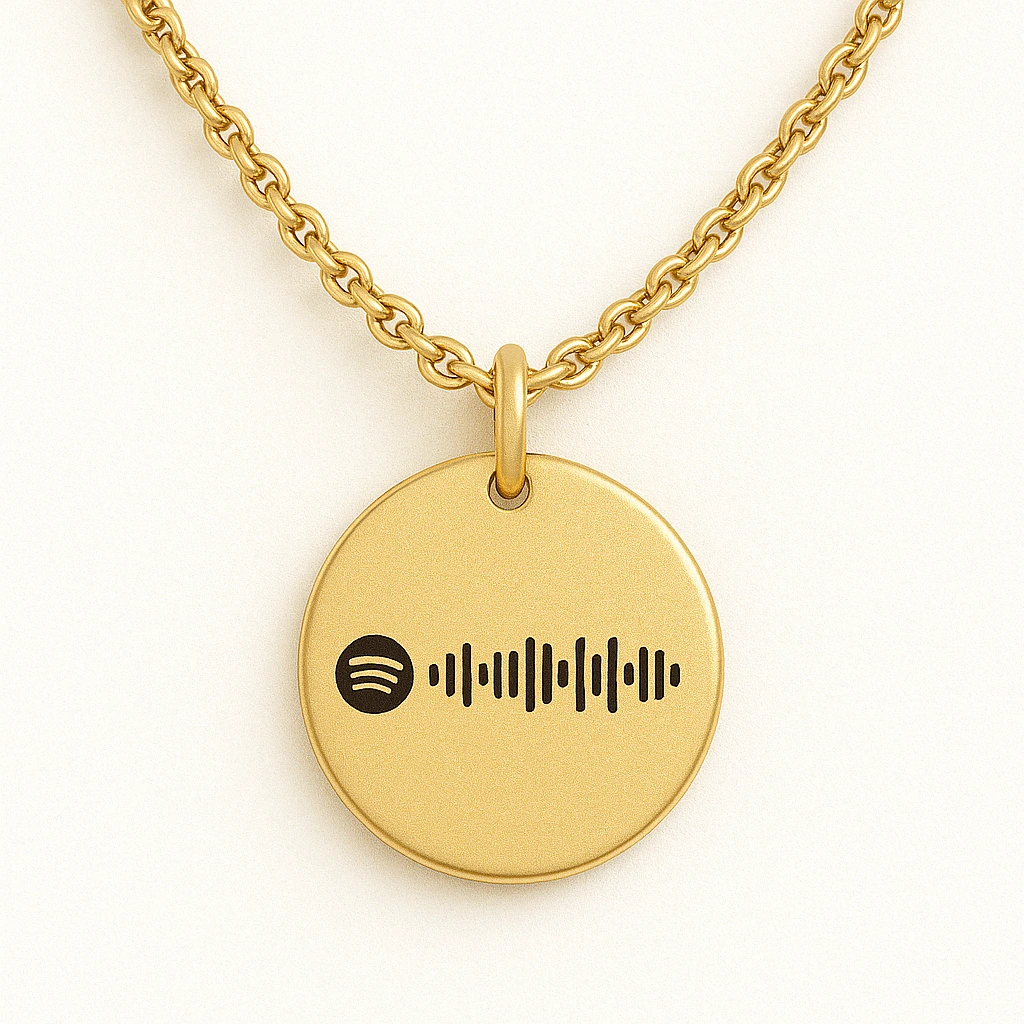 Round Pendant Necklace with Spotify Code Engraving - الصورة 3