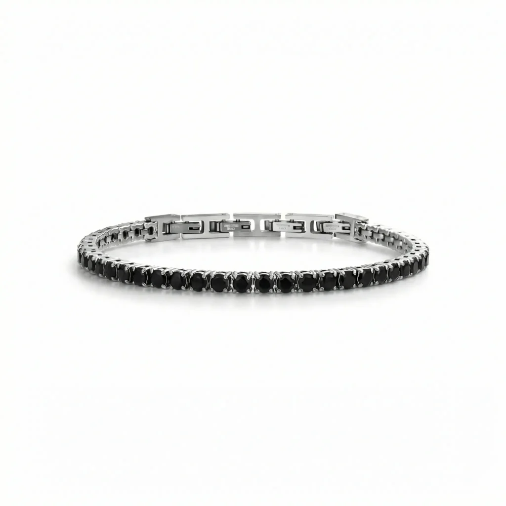Men's Tennis Bracelet with Zircons — Black & Silver