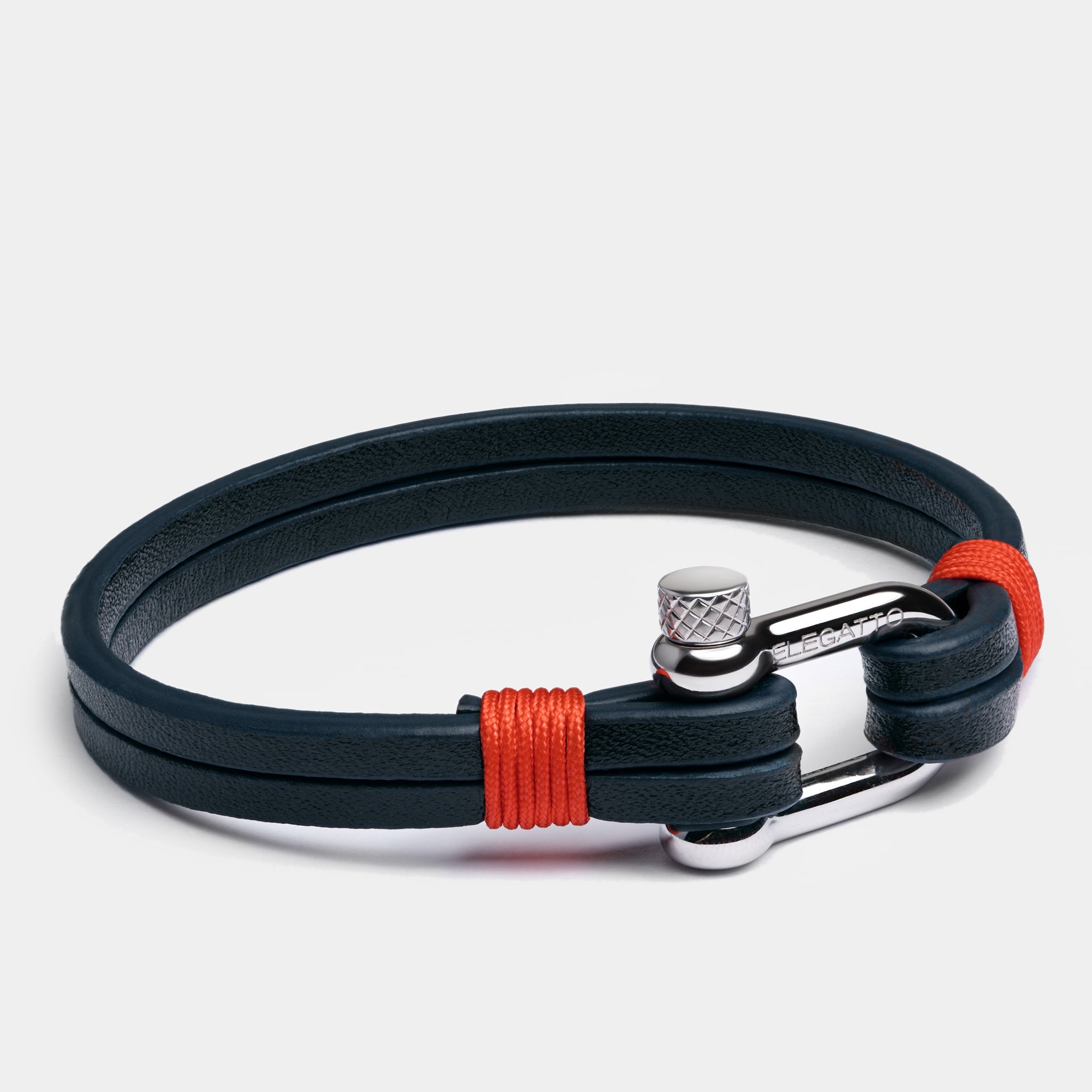 Screw Shackle Leather Bracelet — Red - Image 2