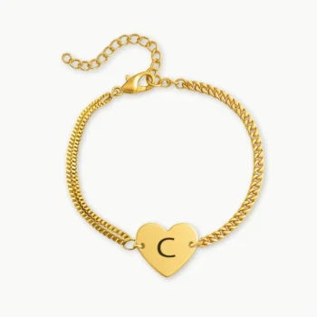 Delicate Heart Engraved Bracelet with Her Initial