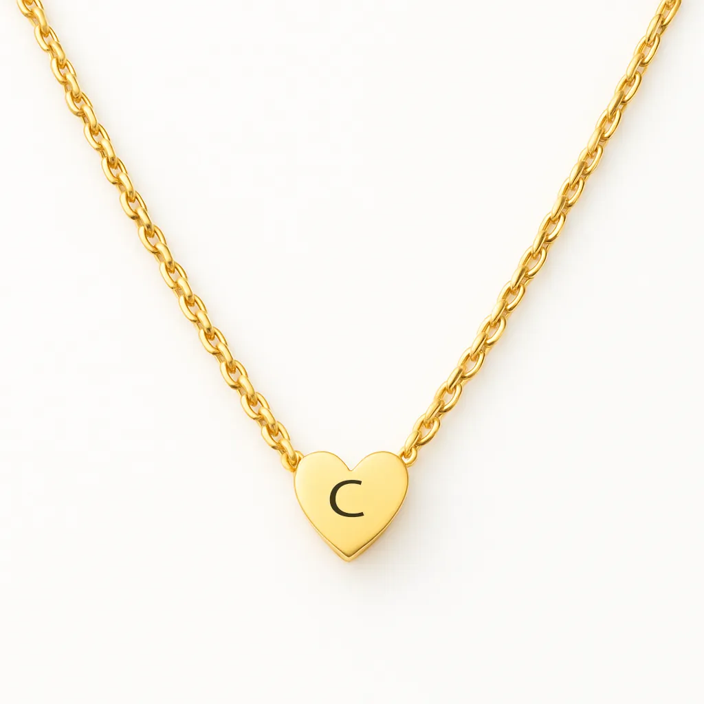 Delicate Heart Necklace with Luxury Initial Engraving