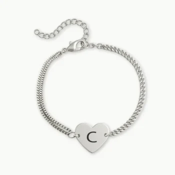 Delicate Heart Engraved Bracelet with Her Initial