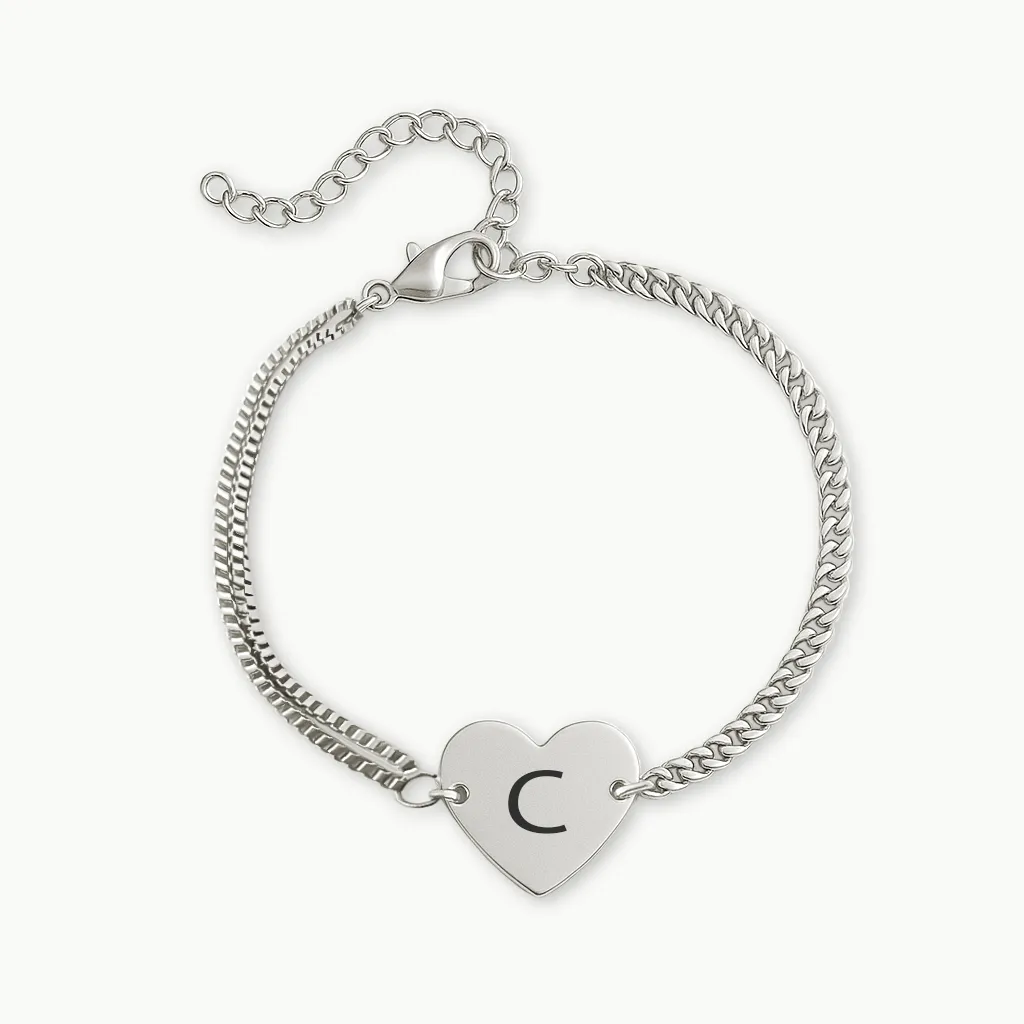 Delicate Heart Engraved Bracelet with Her Initial