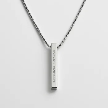 Men's Engraved Necklace with Location Coordinates