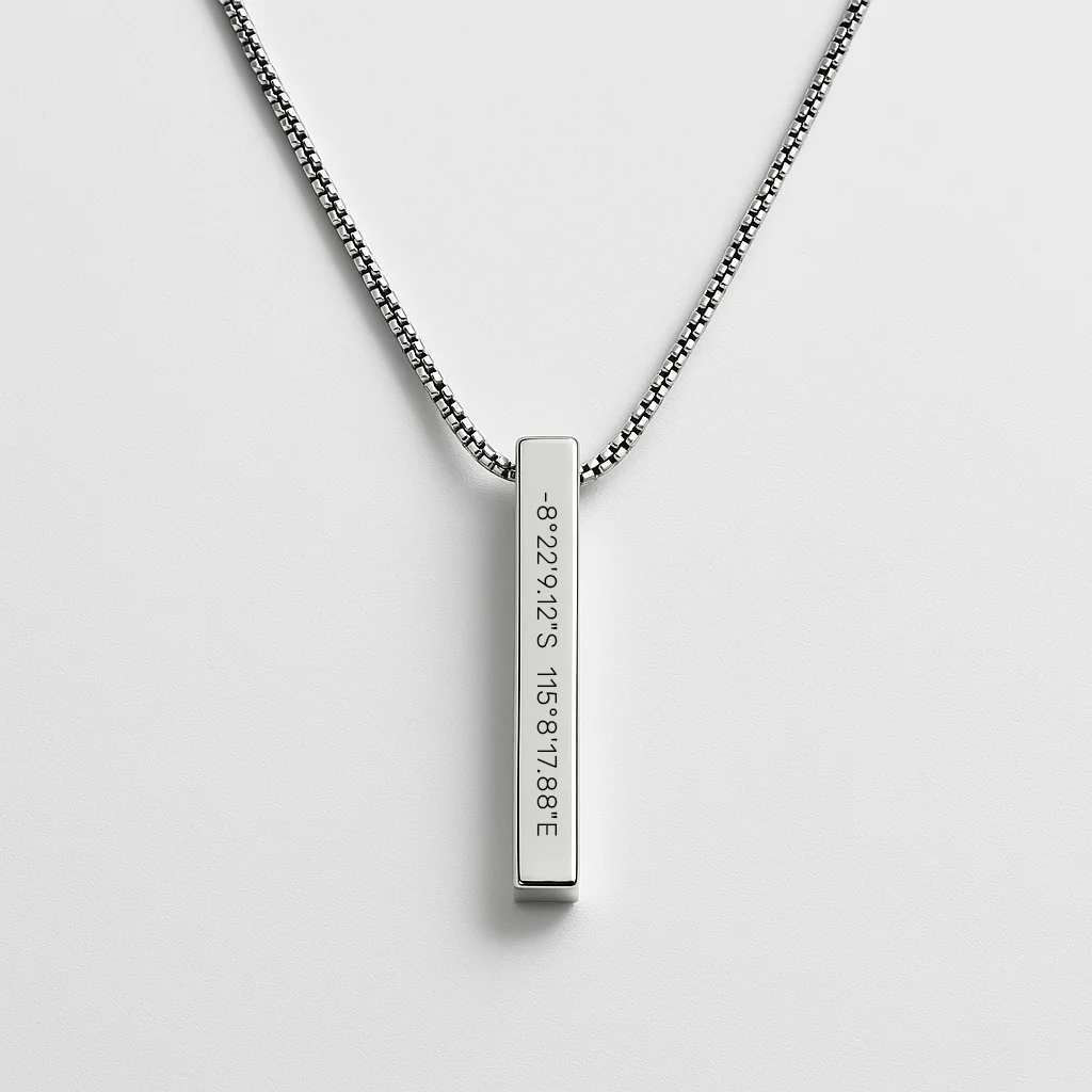 Men's Engraved Necklace with Location Coordinates