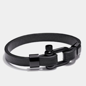 Shackle Clasp Leather Bracelet — Black