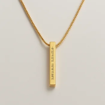 Men's Engraved Necklace with Location Coordinates