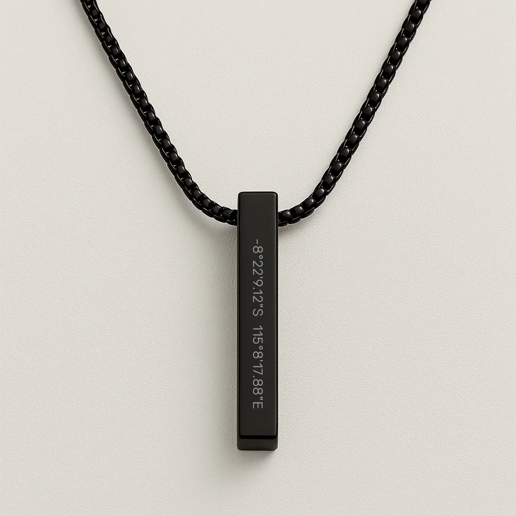 Men's Engraved Necklace with Location Coordinates - Image 3