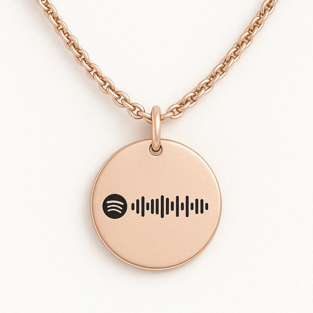 Round Pendant Necklace with Spotify Code Engraving - الصورة 2