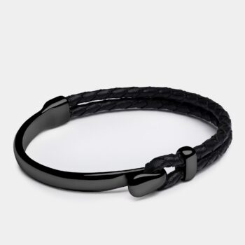 Hook Clasp Braided Leather Bracelet — Black