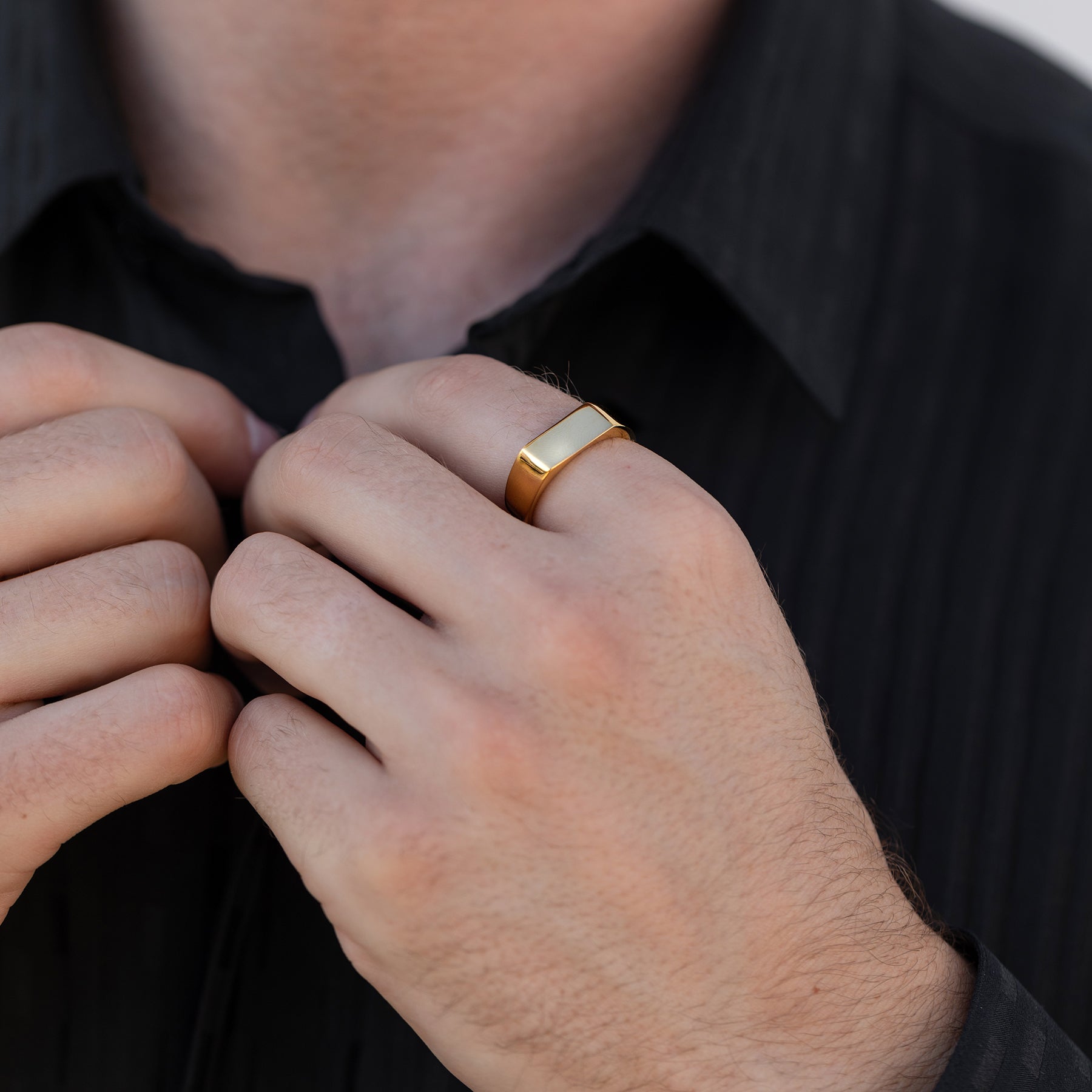 Stainless Steel Signet Ring — Gold – Image 3