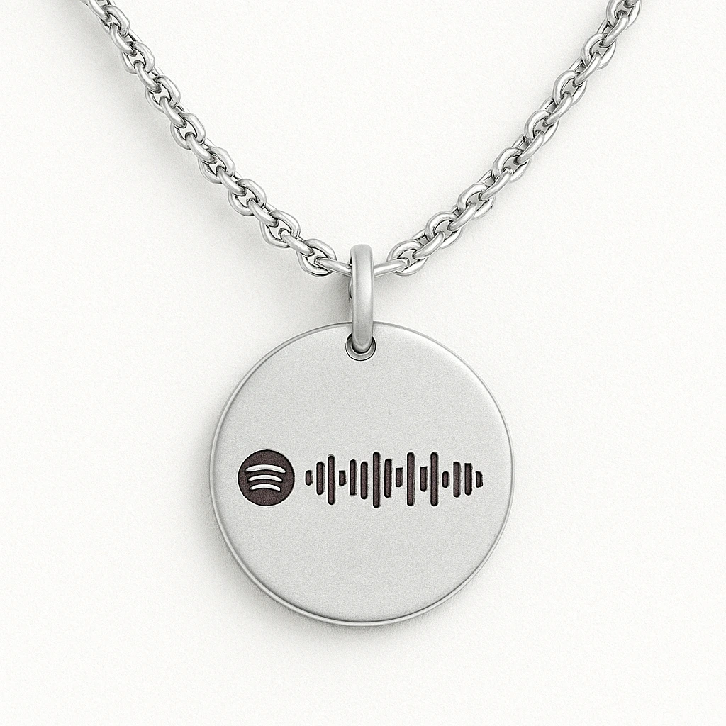 Round Pendant Necklace with Spotify Code Engraving