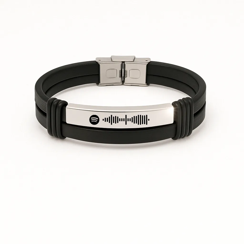 Men's Silver Bracelet with Spotify Code Engraving
