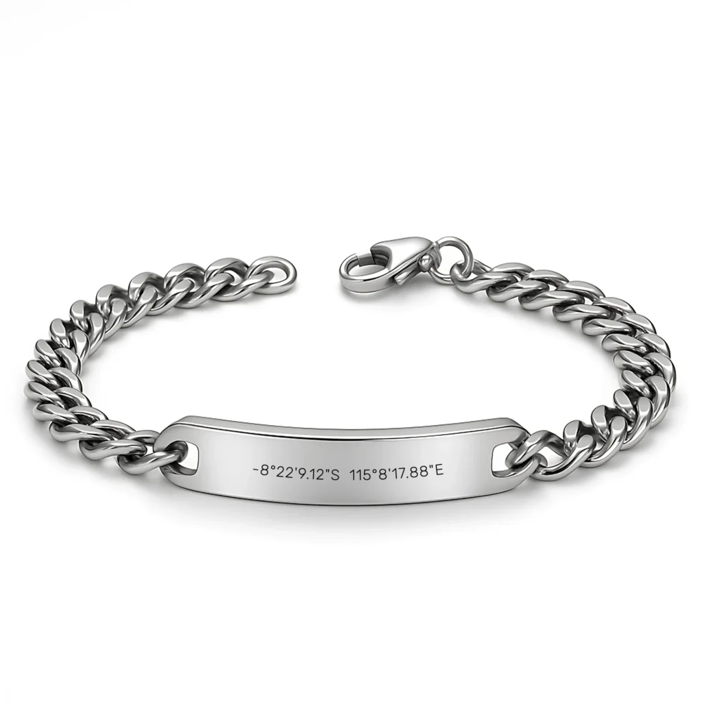 Luxury Men's Engraved Bracelet with Location Coordinates