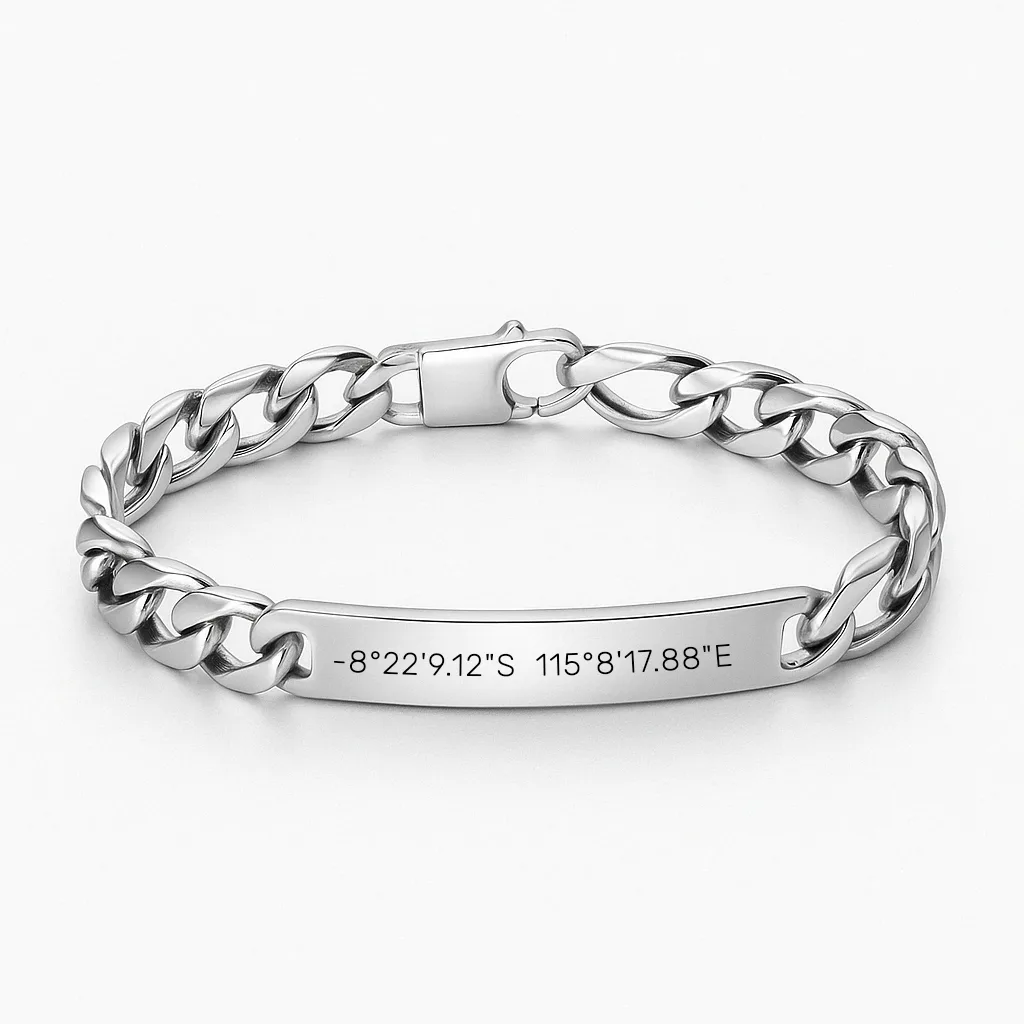 Snake Chain Bracelet with Location Coordinates Engraving