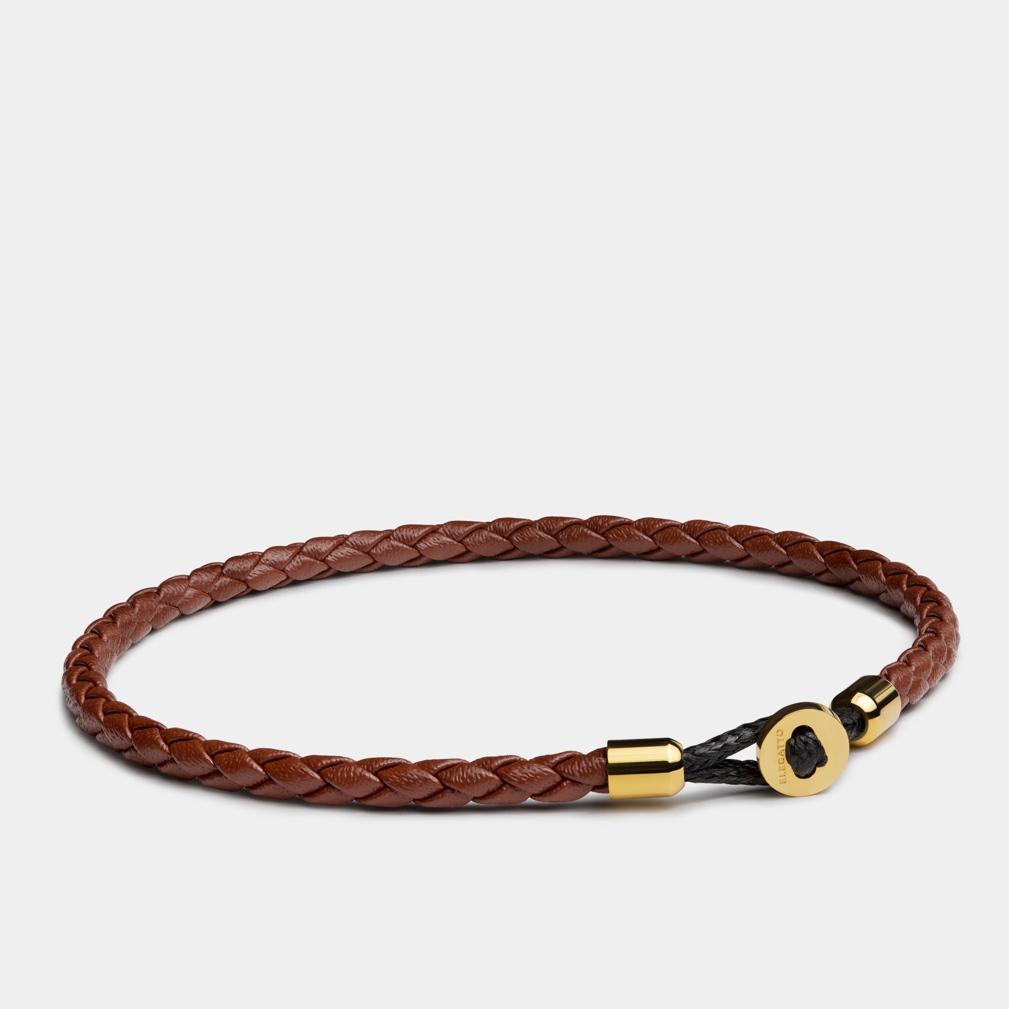 Hook Clasp Braided Leather Bracelet — Brown - Image 2